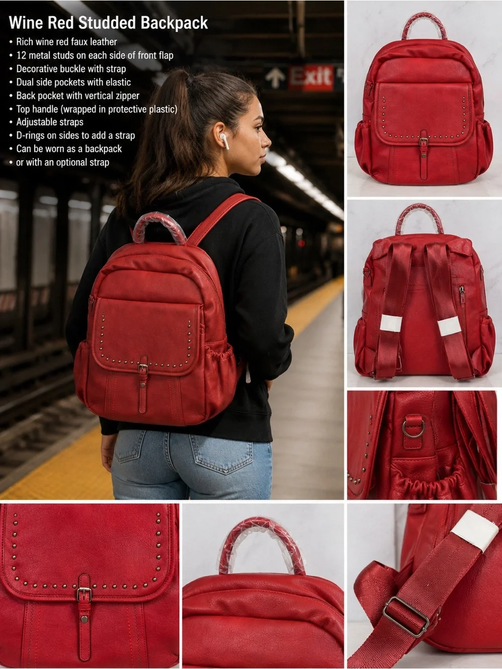 🔥 WINE RED BACKPACK — SHE’S THAT GIRL ❤️🎒